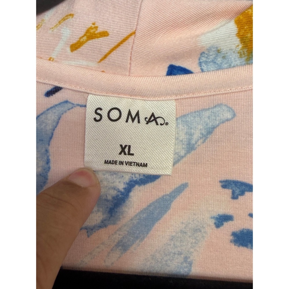 Soma Cool Nights Pajama Set XL Pink Blue Floral Short Sleeve Shirt Shorts 2pc - Picture 3 of 6